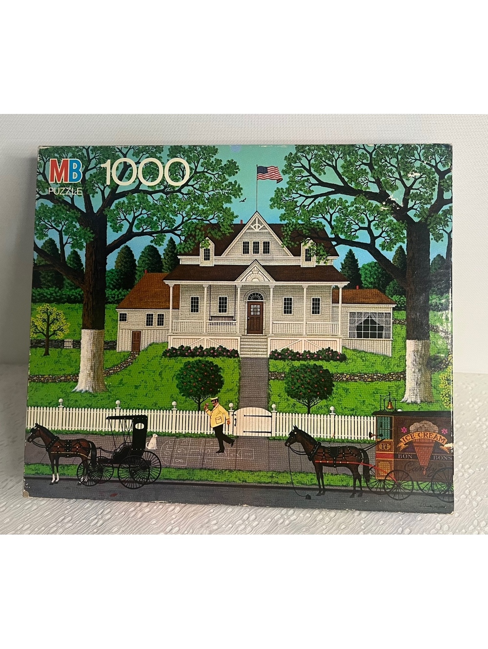 Charles Wysocki Americana Ice Cream & Hopscotch MB 1000 jigsaw puzzle 1990 VTG